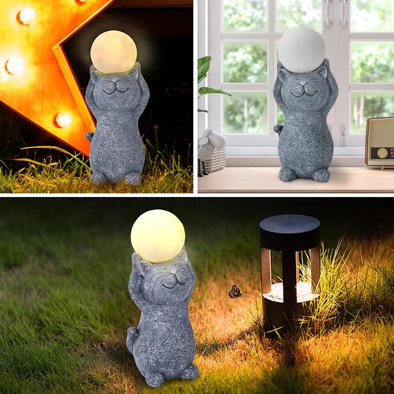 ILLUMINEW Solar Garden Decor Cat Moon Outdoor Statue and Figurine Lights, Outdoor Patio Sculpture Decor LED Light Gifts for Mom or Daughter, Garden Statues Birthday Gifts for Women Home and Yard with Solar Lamp - Image 5